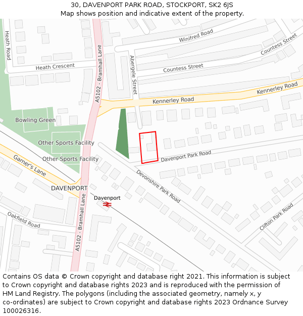 30, DAVENPORT PARK ROAD, STOCKPORT, SK2 6JS: Location map and indicative extent of plot