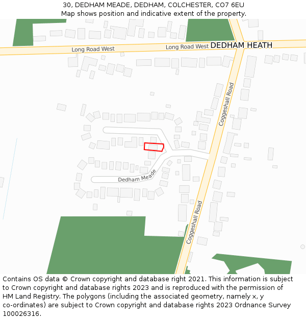 30, DEDHAM MEADE, DEDHAM, COLCHESTER, CO7 6EU: Location map and indicative extent of plot