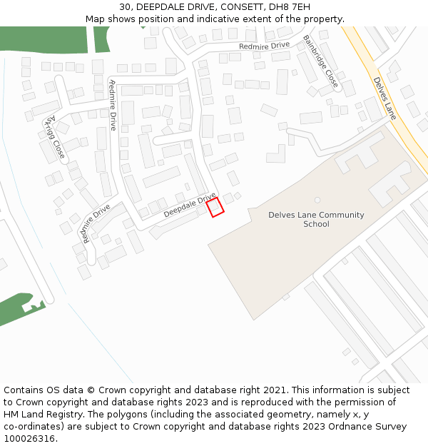 30, DEEPDALE DRIVE, CONSETT, DH8 7EH: Location map and indicative extent of plot