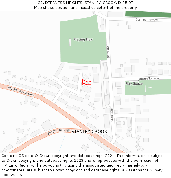 30, DEERNESS HEIGHTS, STANLEY, CROOK, DL15 9TJ: Location map and indicative extent of plot