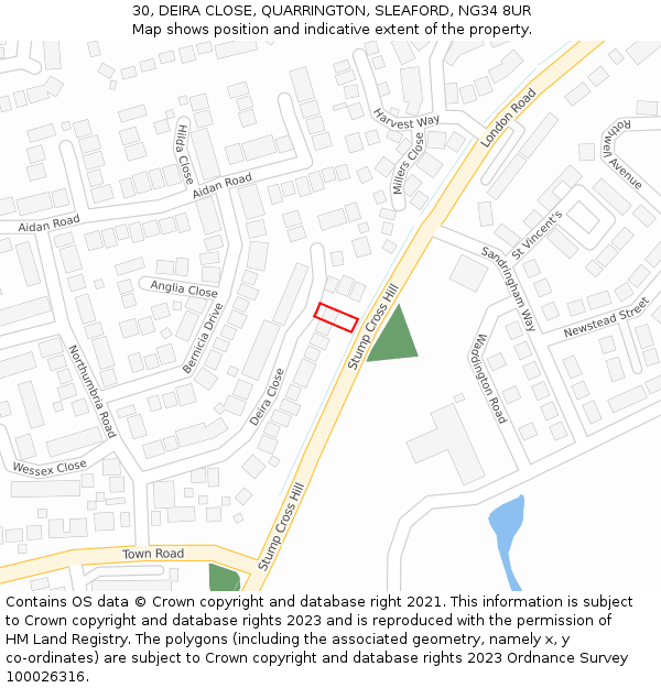 30, DEIRA CLOSE, QUARRINGTON, SLEAFORD, NG34 8UR: Location map and indicative extent of plot