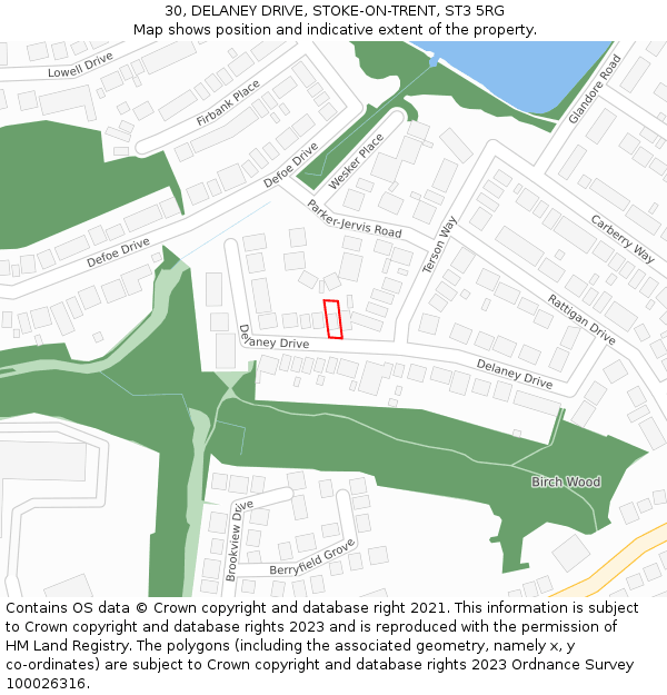 30, DELANEY DRIVE, STOKE-ON-TRENT, ST3 5RG: Location map and indicative extent of plot