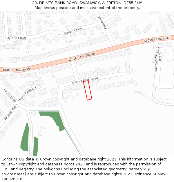 30, DELVES BANK ROAD, SWANWICK, ALFRETON, DE55 1HA: Location map and indicative extent of plot