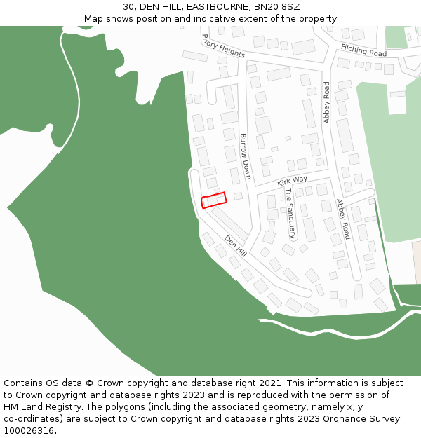 30, DEN HILL, EASTBOURNE, BN20 8SZ: Location map and indicative extent of plot