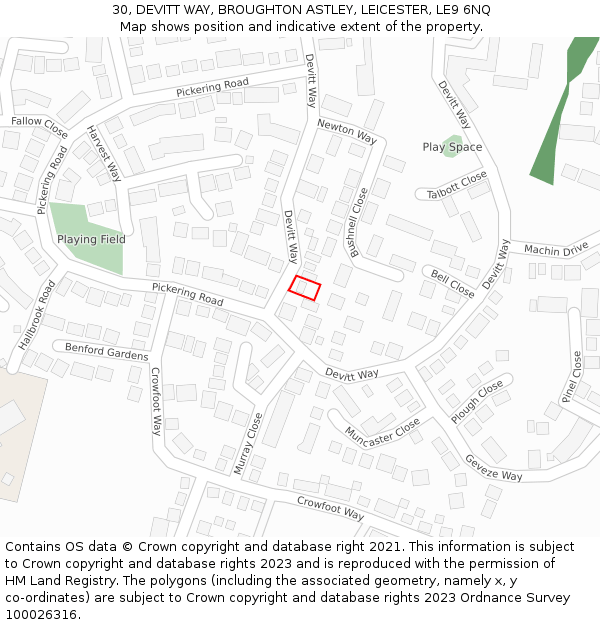 30, DEVITT WAY, BROUGHTON ASTLEY, LEICESTER, LE9 6NQ: Location map and indicative extent of plot