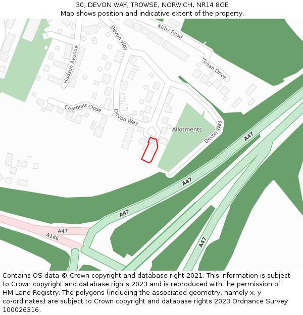 30, DEVON WAY, TROWSE, NORWICH, NR14 8GE: Location map and indicative extent of plot