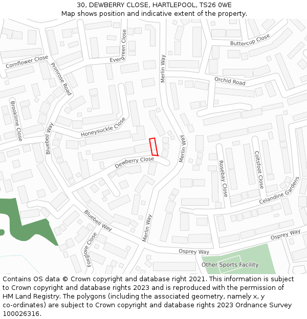 30, DEWBERRY CLOSE, HARTLEPOOL, TS26 0WE: Location map and indicative extent of plot