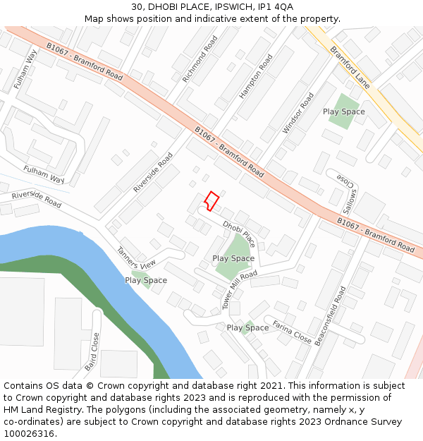 30, DHOBI PLACE, IPSWICH, IP1 4QA: Location map and indicative extent of plot