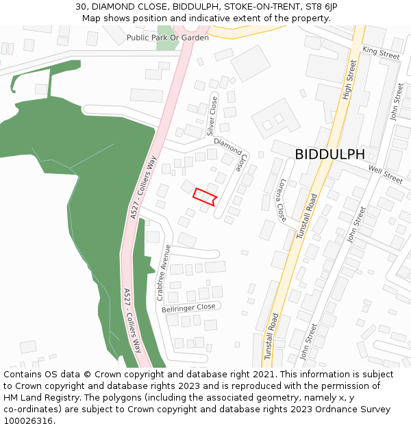 30, DIAMOND CLOSE, BIDDULPH, STOKE-ON-TRENT, ST8 6JP: Location map and indicative extent of plot