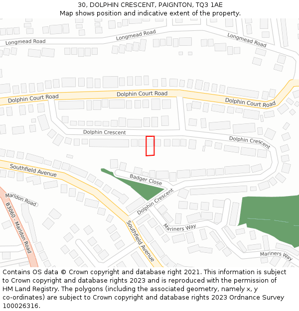 30, DOLPHIN CRESCENT, PAIGNTON, TQ3 1AE: Location map and indicative extent of plot