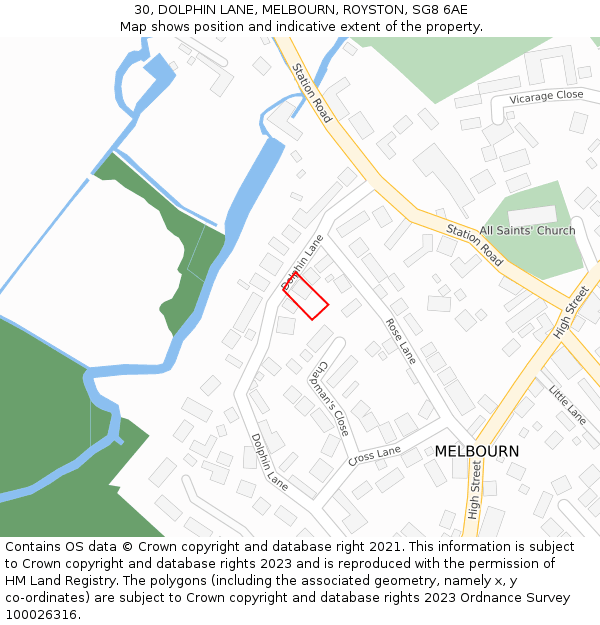 30, DOLPHIN LANE, MELBOURN, ROYSTON, SG8 6AE: Location map and indicative extent of plot