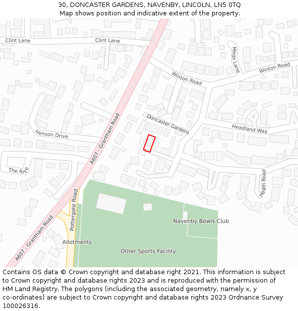 30, DONCASTER GARDENS, NAVENBY, LINCOLN, LN5 0TQ: Location map and indicative extent of plot