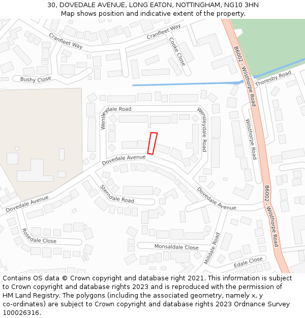 30, DOVEDALE AVENUE, LONG EATON, NOTTINGHAM, NG10 3HN: Location map and indicative extent of plot