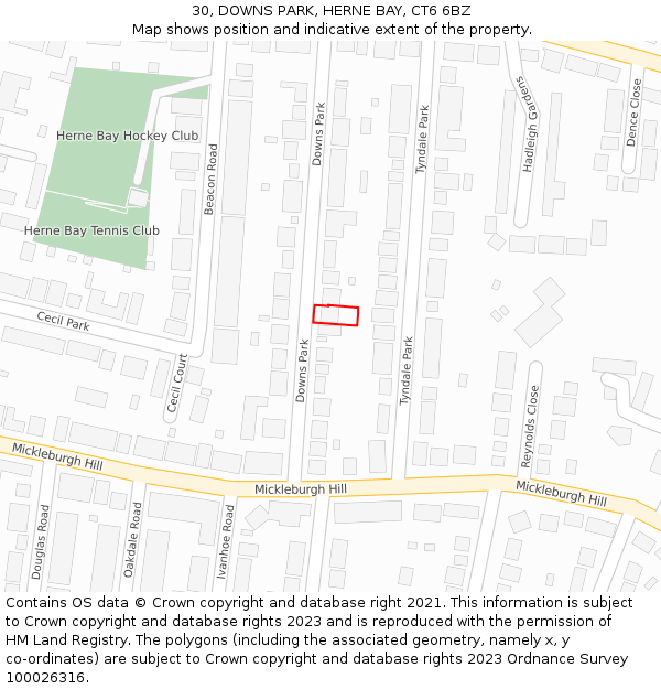 30, DOWNS PARK, HERNE BAY, CT6 6BZ: Location map and indicative extent of plot