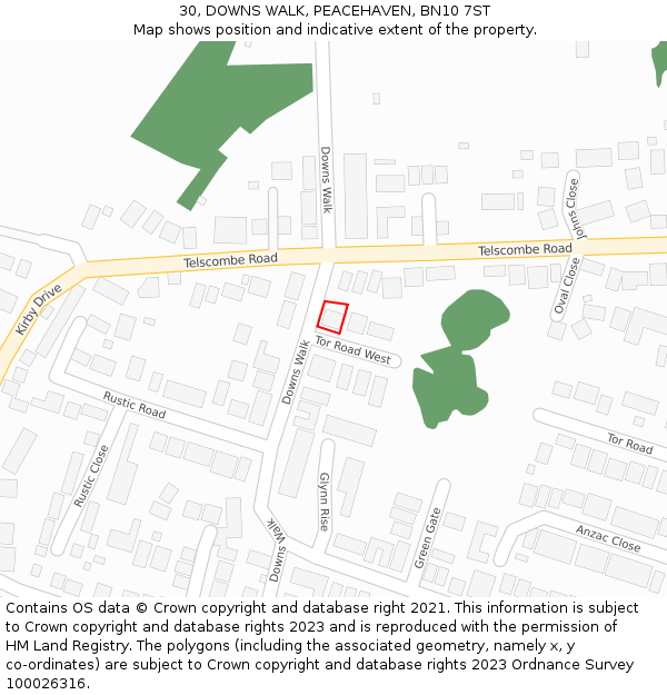 30, DOWNS WALK, PEACEHAVEN, BN10 7ST: Location map and indicative extent of plot