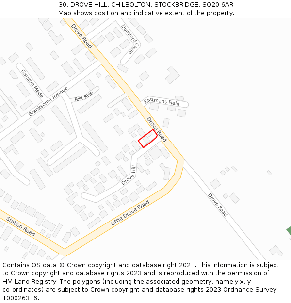 30, DROVE HILL, CHILBOLTON, STOCKBRIDGE, SO20 6AR: Location map and indicative extent of plot