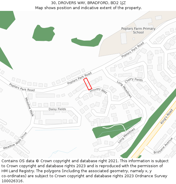30, DROVERS WAY, BRADFORD, BD2 1JZ: Location map and indicative extent of plot