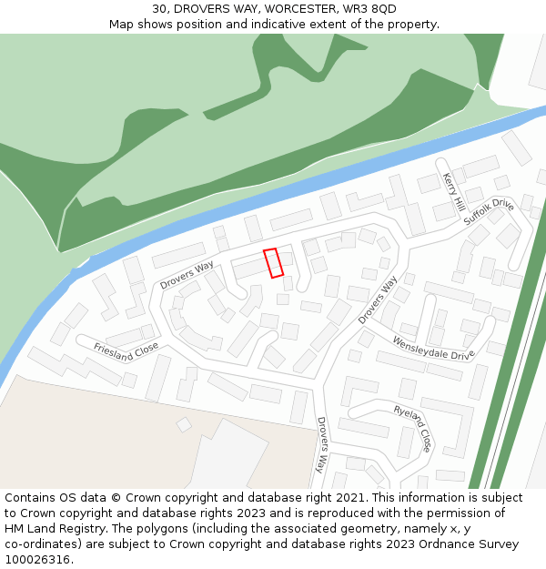 30, DROVERS WAY, WORCESTER, WR3 8QD: Location map and indicative extent of plot