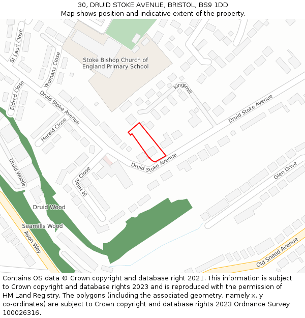 30, DRUID STOKE AVENUE, BRISTOL, BS9 1DD: Location map and indicative extent of plot