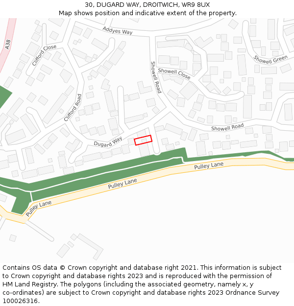 30, DUGARD WAY, DROITWICH, WR9 8UX: Location map and indicative extent of plot