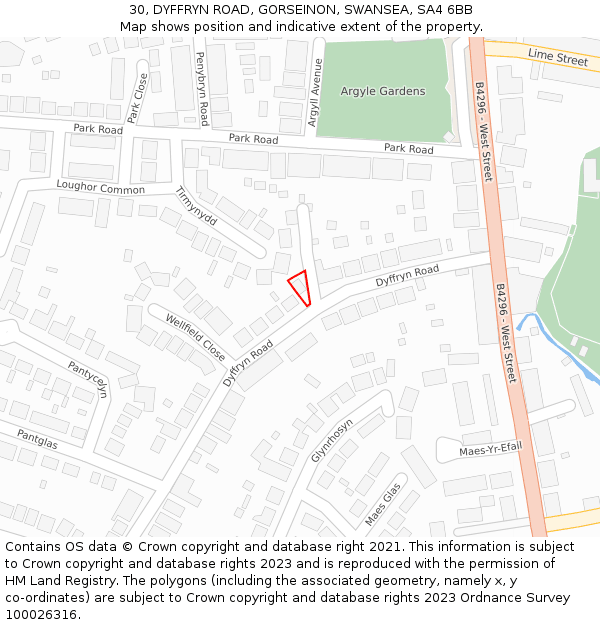 30, DYFFRYN ROAD, GORSEINON, SWANSEA, SA4 6BB: Location map and indicative extent of plot