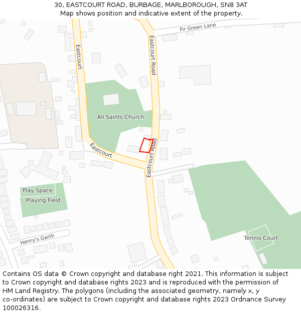 30, EASTCOURT ROAD, BURBAGE, MARLBOROUGH, SN8 3AT: Location map and indicative extent of plot