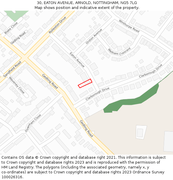 30, EATON AVENUE, ARNOLD, NOTTINGHAM, NG5 7LG: Location map and indicative extent of plot