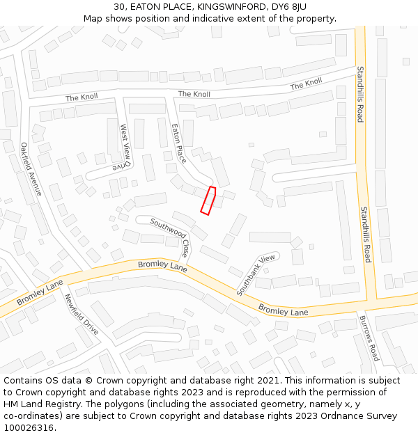 30, EATON PLACE, KINGSWINFORD, DY6 8JU: Location map and indicative extent of plot