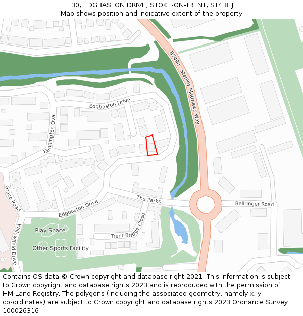 30, EDGBASTON DRIVE, STOKE-ON-TRENT, ST4 8FJ: Location map and indicative extent of plot