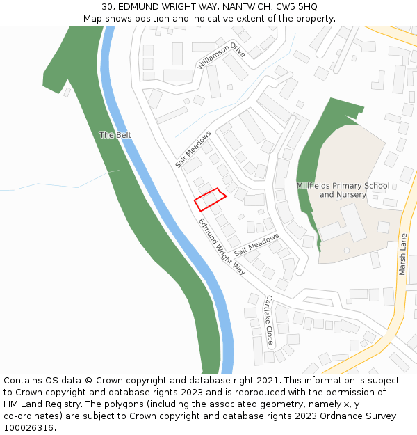 30, EDMUND WRIGHT WAY, NANTWICH, CW5 5HQ: Location map and indicative extent of plot