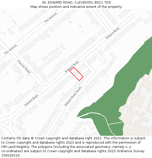 30, EDWARD ROAD, CLEVEDON, BS21 7DS: Location map and indicative extent of plot