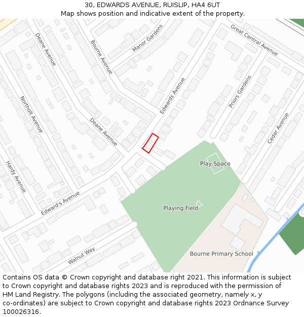 30, EDWARDS AVENUE, RUISLIP, HA4 6UT: Location map and indicative extent of plot