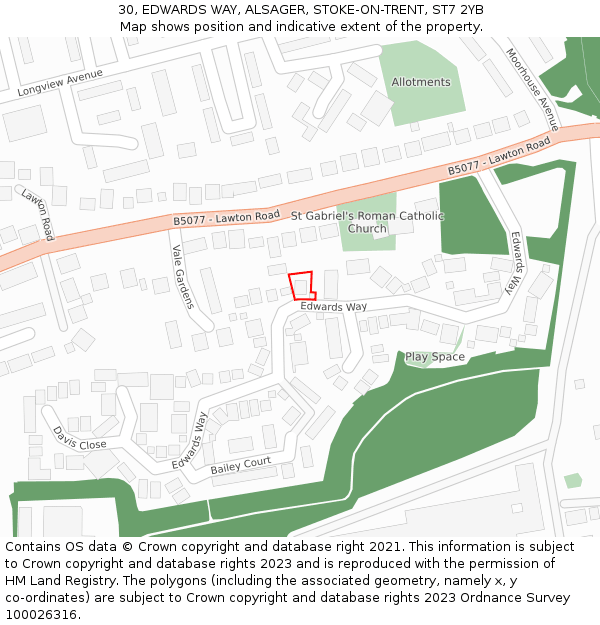 30, EDWARDS WAY, ALSAGER, STOKE-ON-TRENT, ST7 2YB: Location map and indicative extent of plot
