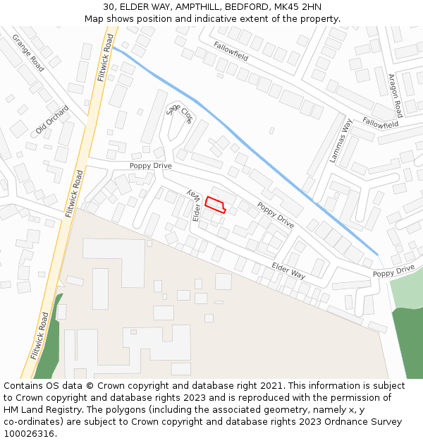 30, ELDER WAY, AMPTHILL, BEDFORD, MK45 2HN: Location map and indicative extent of plot