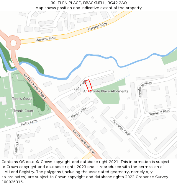 30, ELEN PLACE, BRACKNELL, RG42 2AQ: Location map and indicative extent of plot