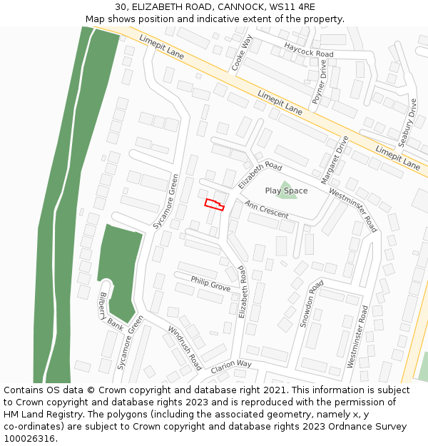 30, ELIZABETH ROAD, CANNOCK, WS11 4RE: Location map and indicative extent of plot