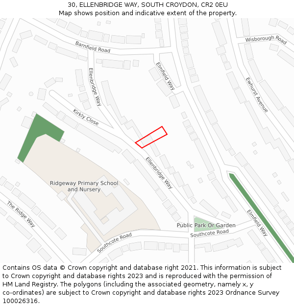 30, ELLENBRIDGE WAY, SOUTH CROYDON, CR2 0EU: Location map and indicative extent of plot