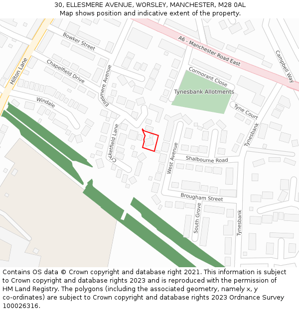 30, ELLESMERE AVENUE, WORSLEY, MANCHESTER, M28 0AL: Location map and indicative extent of plot