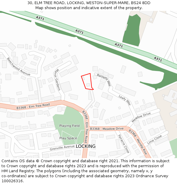 30, ELM TREE ROAD, LOCKING, WESTON-SUPER-MARE, BS24 8DD: Location map and indicative extent of plot