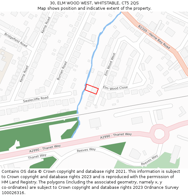 30, ELM WOOD WEST, WHITSTABLE, CT5 2QS: Location map and indicative extent of plot