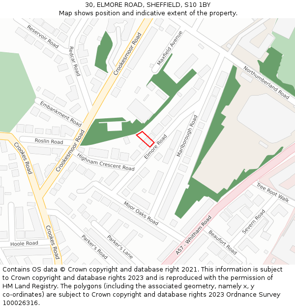 30, ELMORE ROAD, SHEFFIELD, S10 1BY: Location map and indicative extent of plot