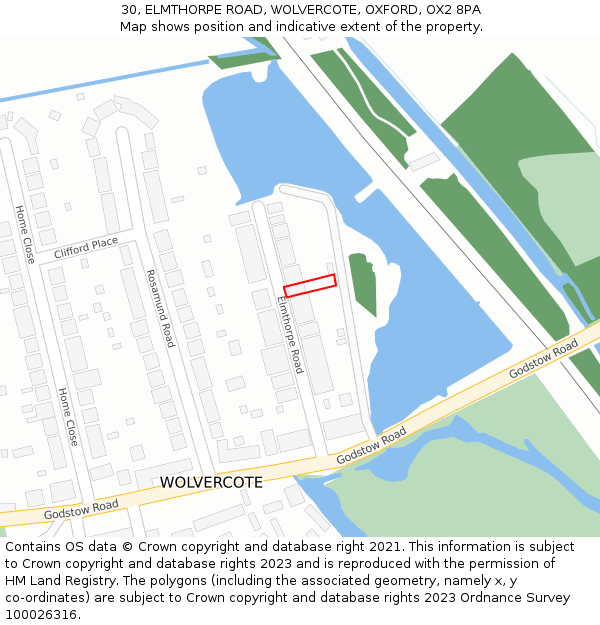 30, ELMTHORPE ROAD, WOLVERCOTE, OXFORD, OX2 8PA: Location map and indicative extent of plot