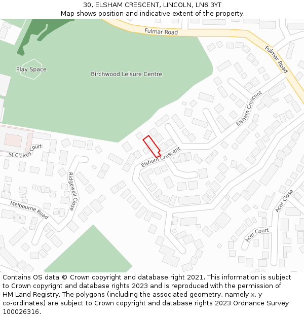 30, ELSHAM CRESCENT, LINCOLN, LN6 3YT: Location map and indicative extent of plot