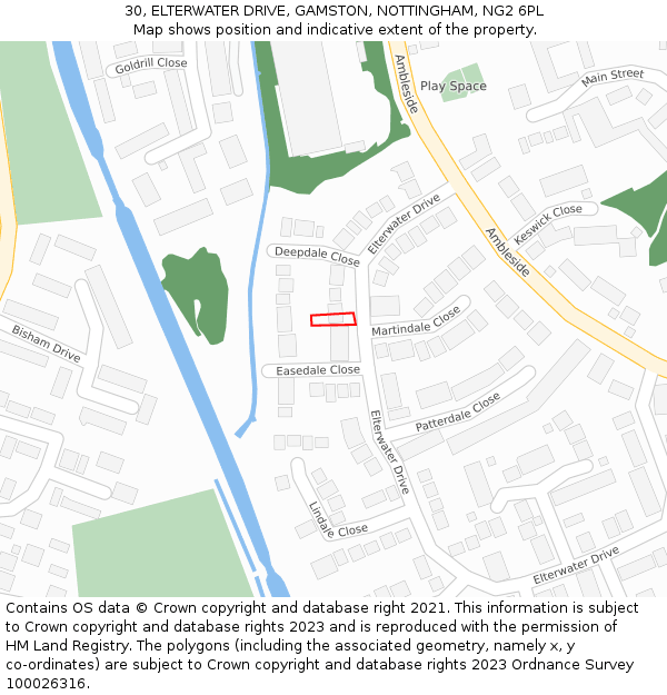 30, ELTERWATER DRIVE, GAMSTON, NOTTINGHAM, NG2 6PL: Location map and indicative extent of plot