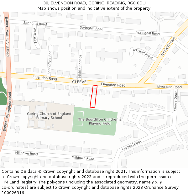 30, ELVENDON ROAD, GORING, READING, RG8 0DU: Location map and indicative extent of plot