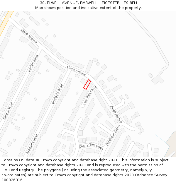 30, ELWELL AVENUE, BARWELL, LEICESTER, LE9 8FH: Location map and indicative extent of plot