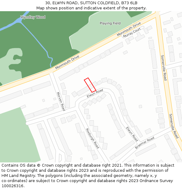 30, ELWYN ROAD, SUTTON COLDFIELD, B73 6LB: Location map and indicative extent of plot