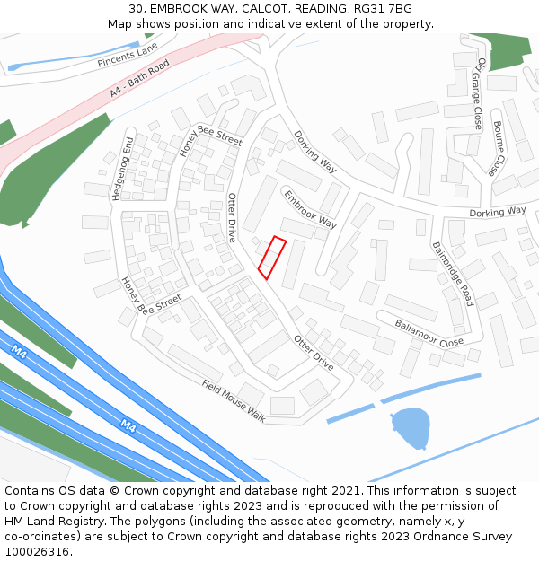 30, EMBROOK WAY, CALCOT, READING, RG31 7BG: Location map and indicative extent of plot