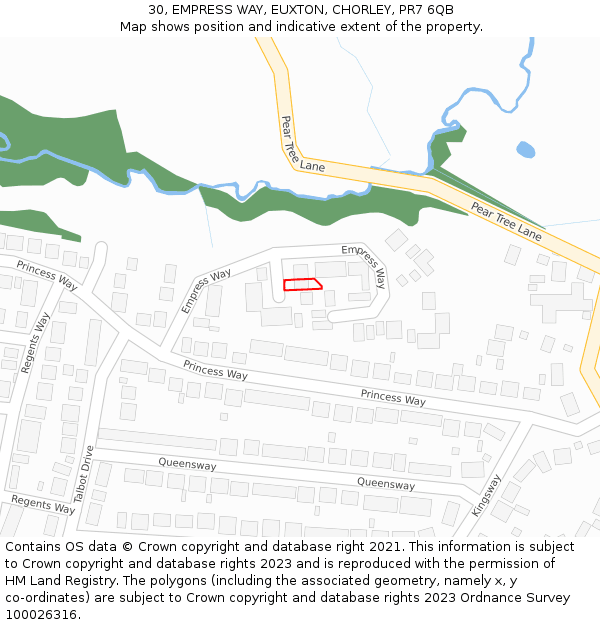 30, EMPRESS WAY, EUXTON, CHORLEY, PR7 6QB: Location map and indicative extent of plot