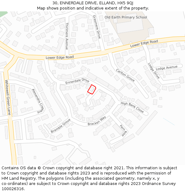 30, ENNERDALE DRIVE, ELLAND, HX5 9QJ: Location map and indicative extent of plot